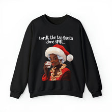 Load image into Gallery viewer, Santa Spills The Tea Sweatshirt, Humourous Gift for Her, Christmas Gift for Her, Black Mrs Claus, Funny Christmas Sweatshirt  - 496c
