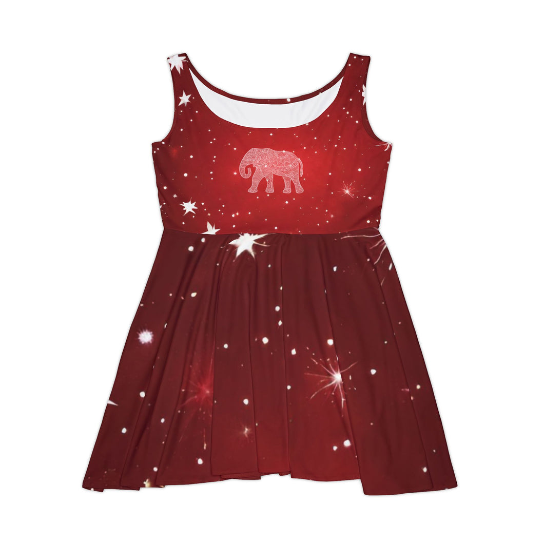 Red and White with Elephant Christmas Dress, Red and White Christmas Gift - 540a