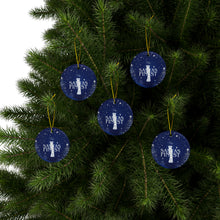 Load image into Gallery viewer, Santa&#39;s Finest Ceramic Ornaments, Blue and White Ornaments. 543a
