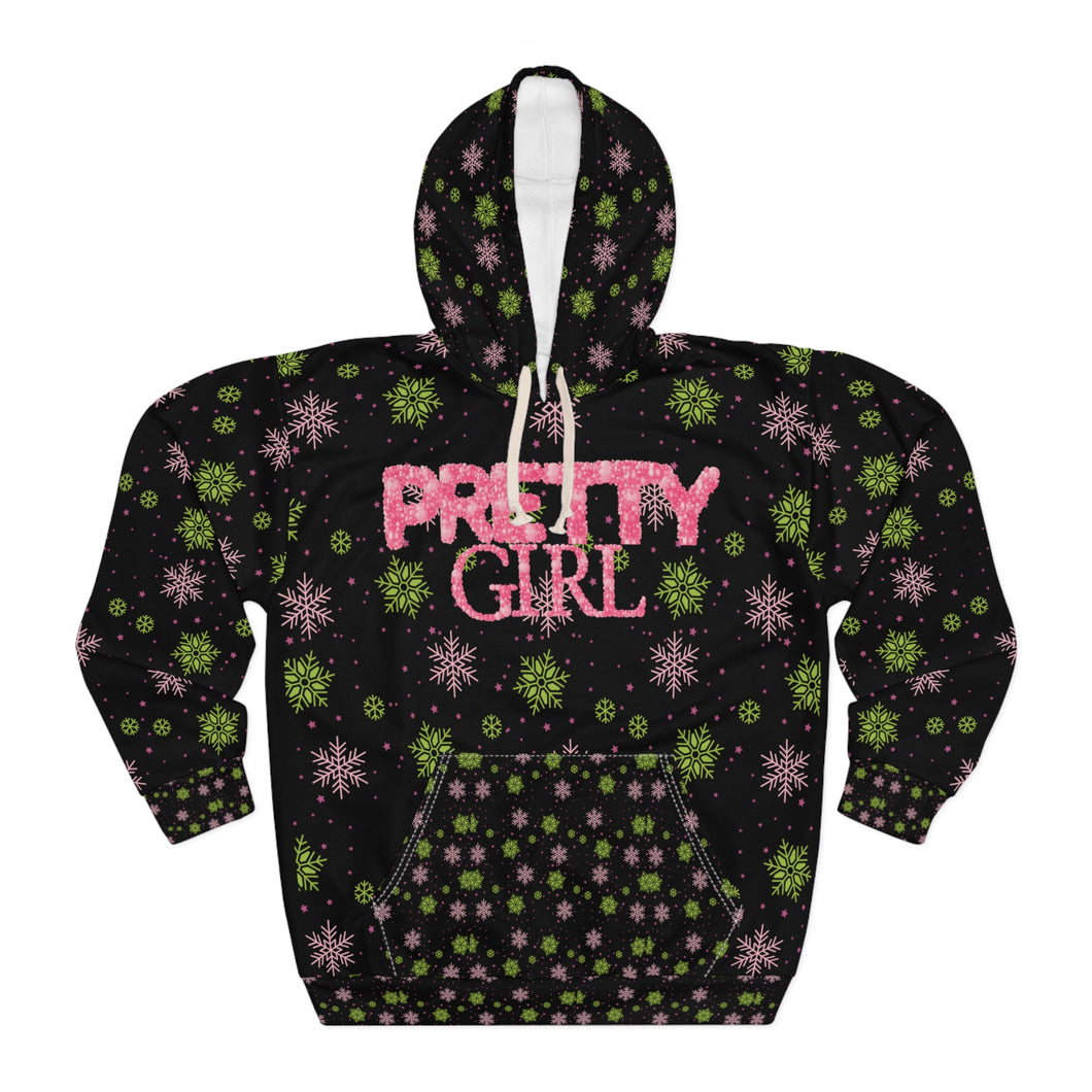 Pretty Girl Pullover Hoodie, Pink and Green on Black Hoodie . -  569b