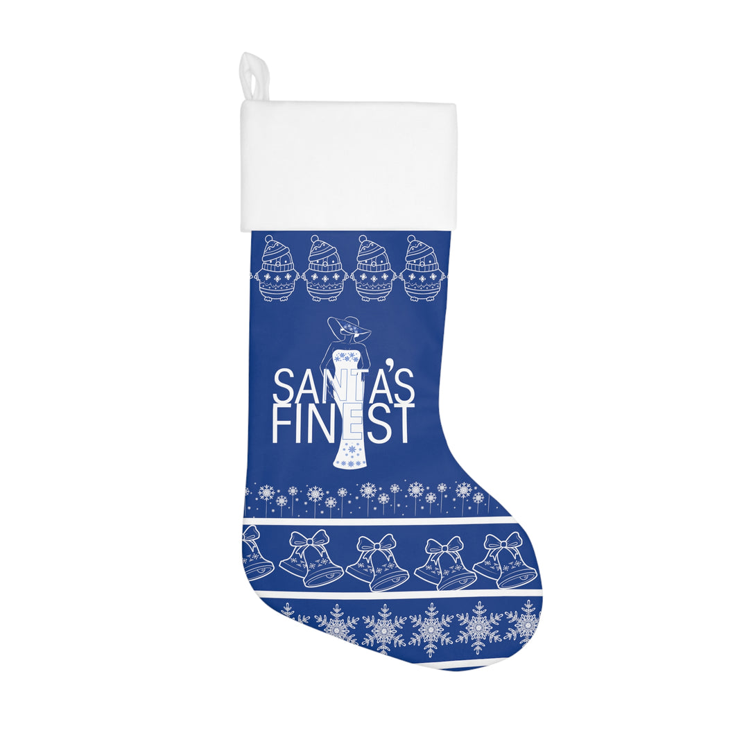 Santa's Finest Christmas Stocking,  Blue and White Stocking, 554a