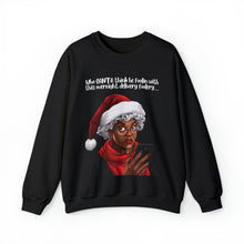 Load image into Gallery viewer, Santa Getting Side Eye Sweatshirt, Humourous Gift for Her, Christmas Gift for Her, Black Mrs Claus, Funny Christmas Sweatshirt  - 497b
