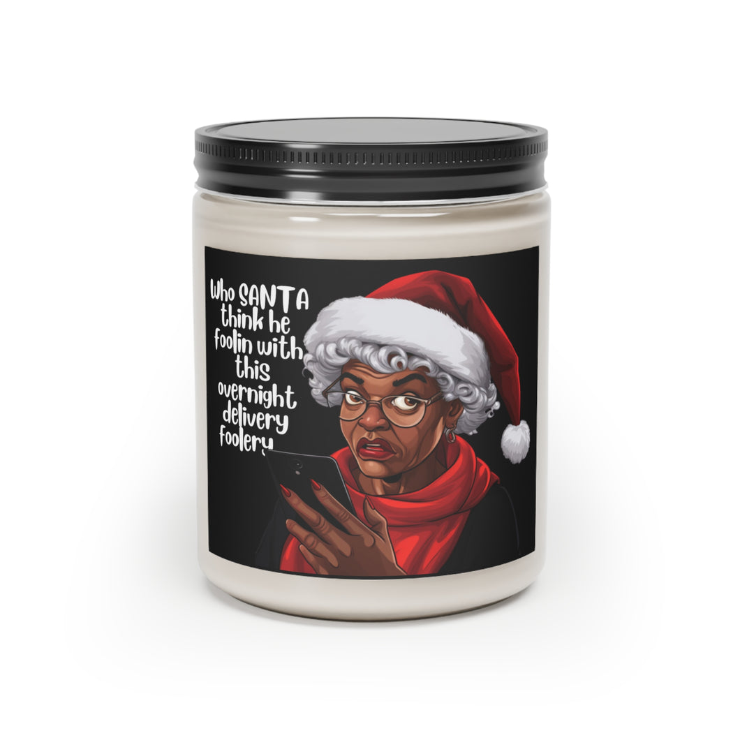 Black Mrs Claus Giving Santa Side Eye, Cinnamon Christmas Candle - 499b