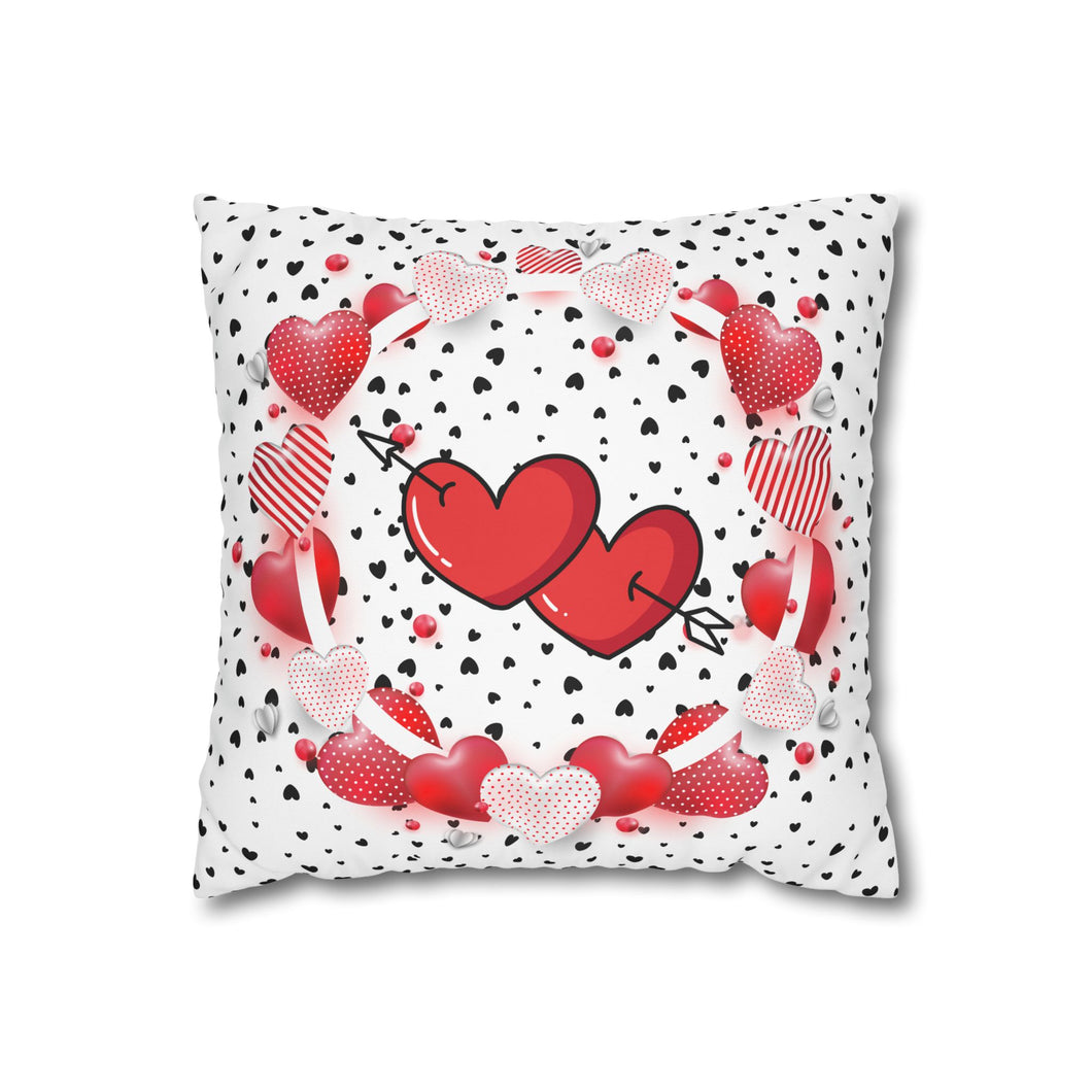 Red, White and Black Hearts Pillow Case, Valentine's Day Decor. Pillow not included. 513f