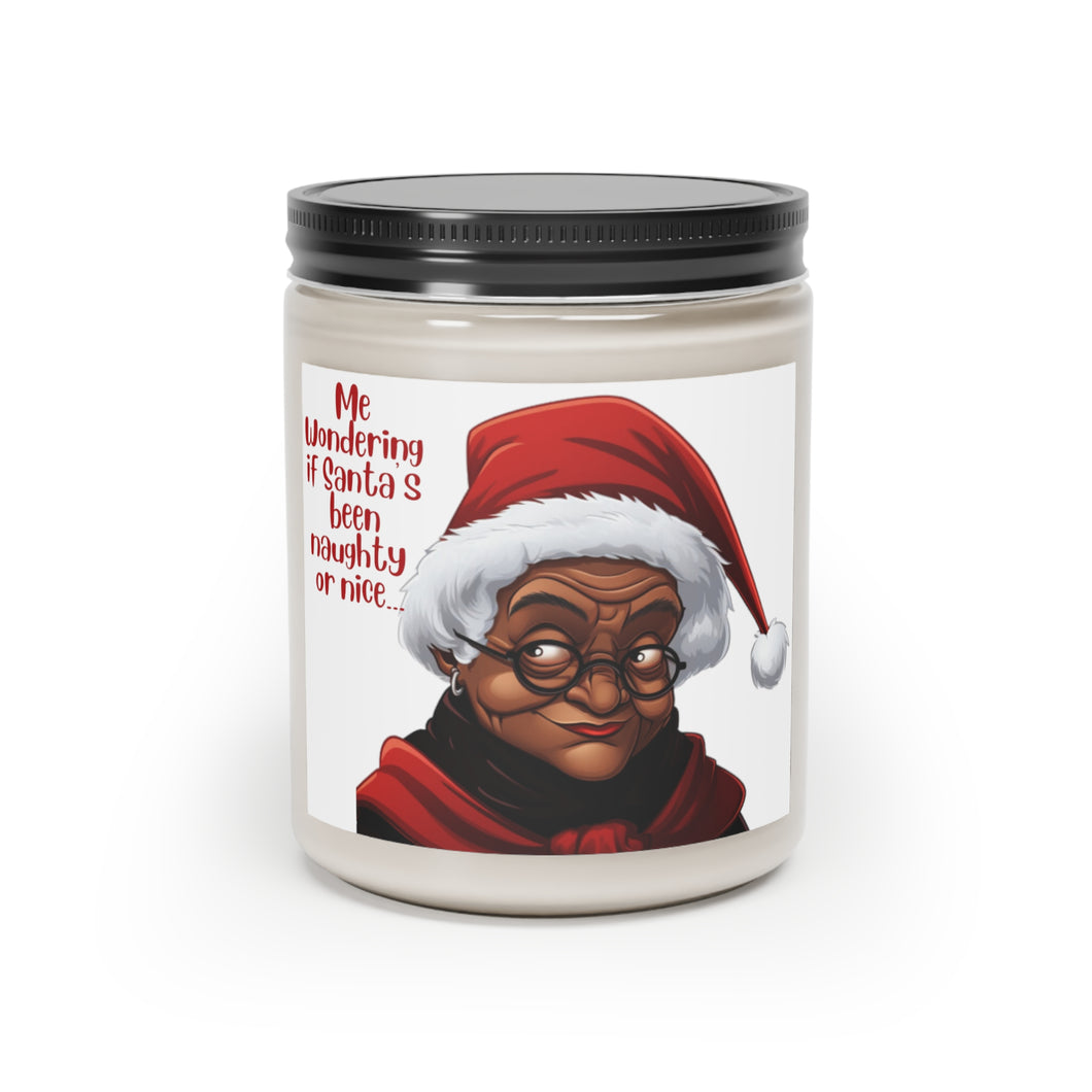 Black Mrs Claus Giving Santa Side Eye, Cinnamon Christmas Candle - 498a