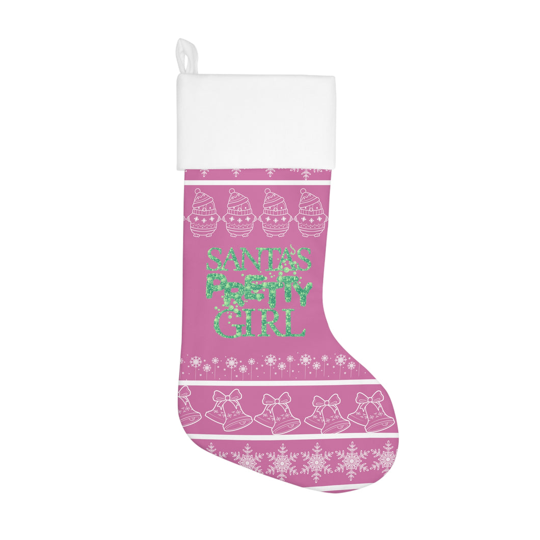 Santa's Pretty Girl Christmas Stocking,  Pink and Green Stocking, 551a