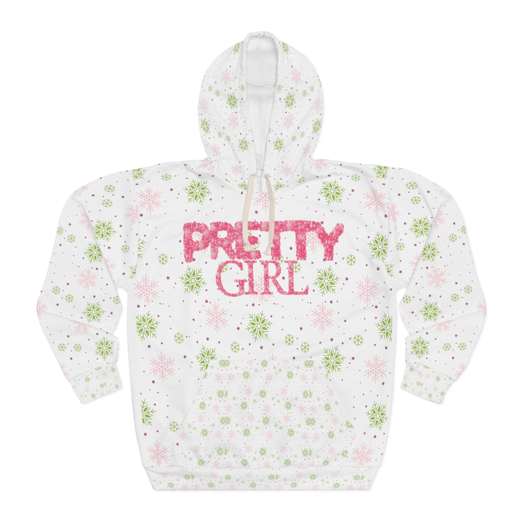 Pretty Girl Pullover Hoodie, Pink and Green on White Hoodie . -  569a