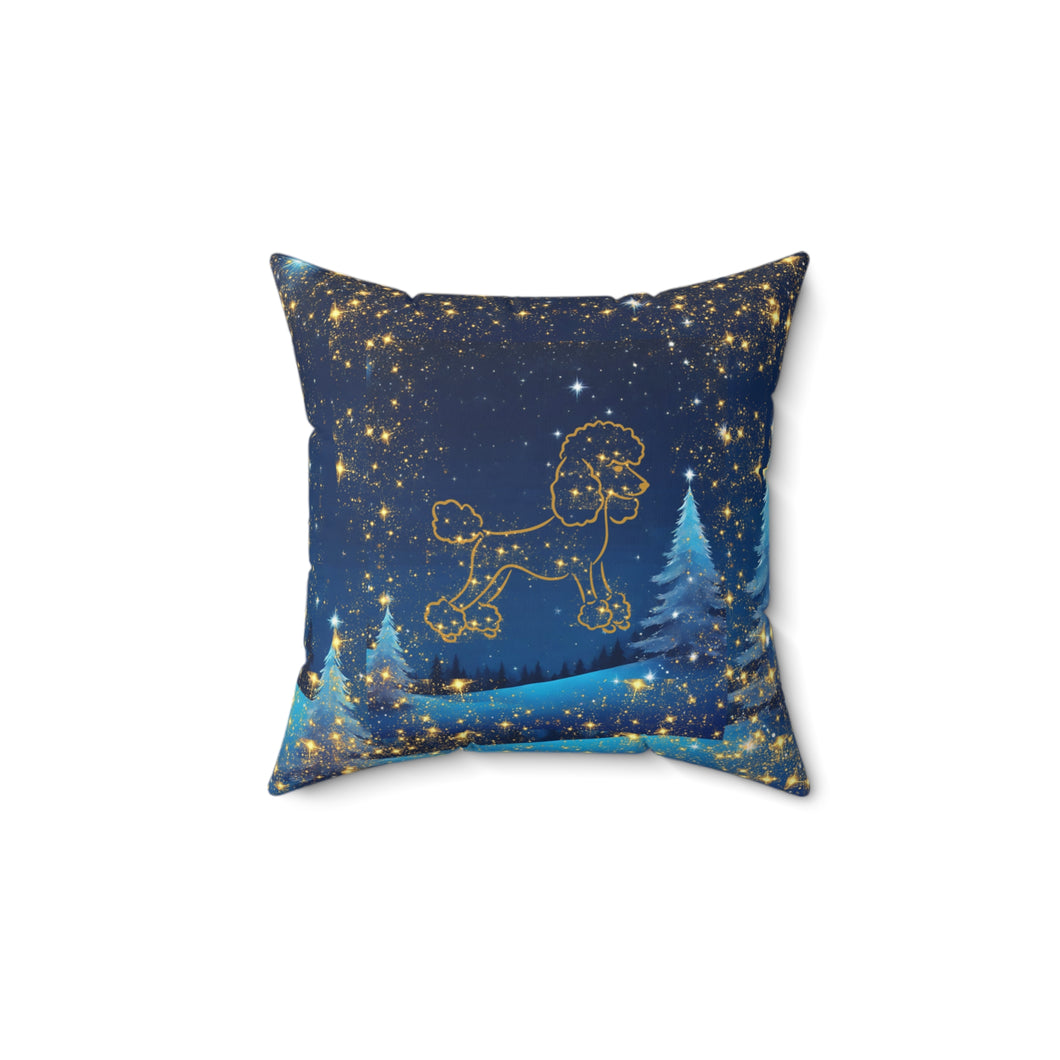 Poodle Pillow, Blue and Gold Pillow - 533a