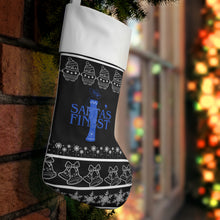 Load image into Gallery viewer, Santa&#39;s Finest Christmas Stocking,  Blue and White Stocking, 554b
