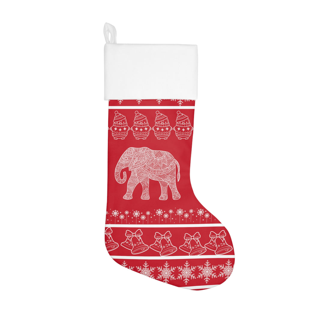 Elephant Christmas Stocking, Red and White Stocking - 552a
