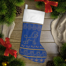 Load image into Gallery viewer, Poodle Christmas Stocking,  Blue and Gold Stocking - 553a
