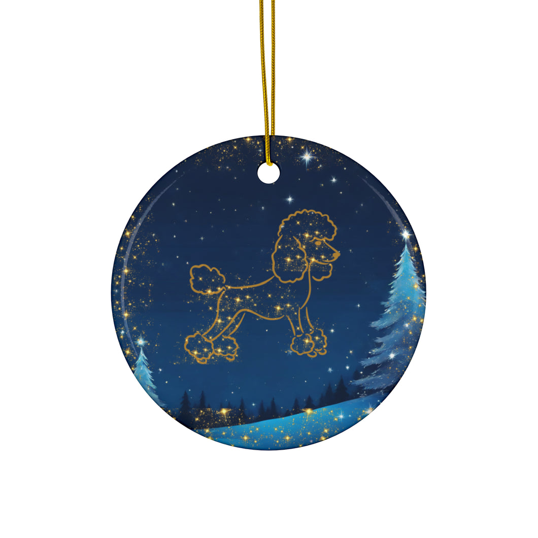 Pretty Poodle Ceramic Ornaments, Blue and Whitegold  Ornaments. 543a