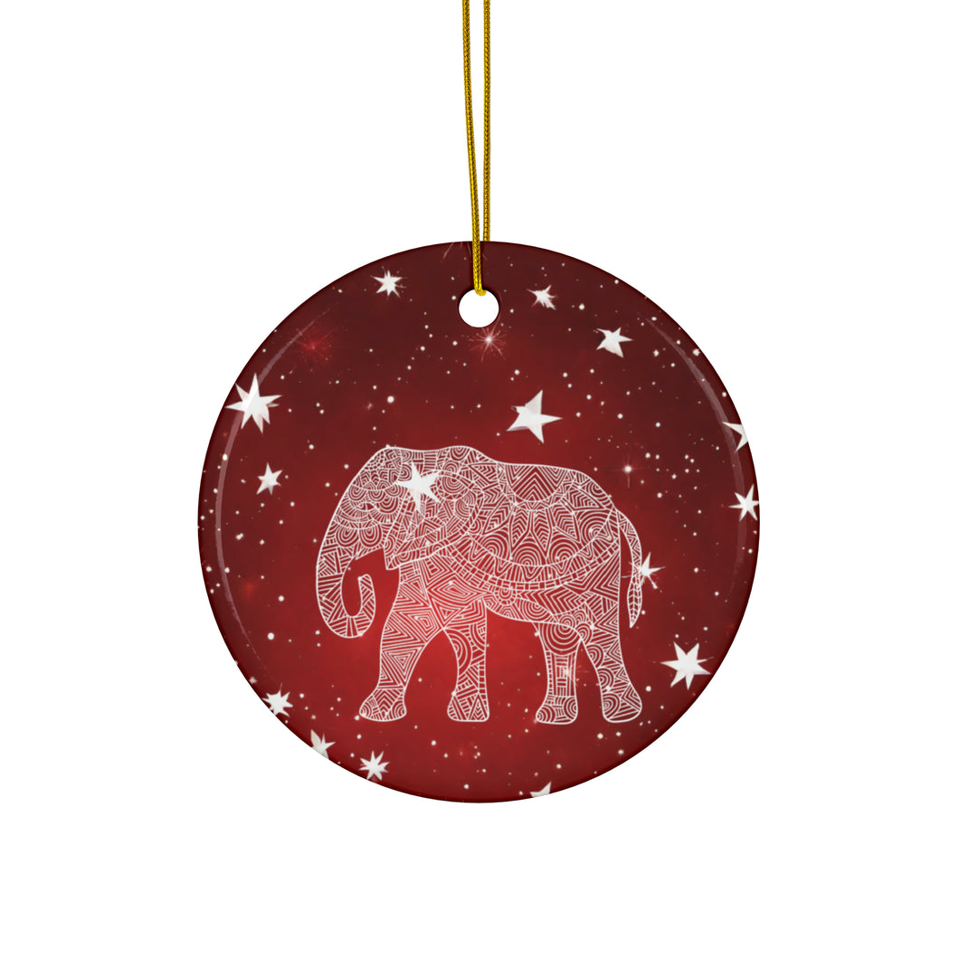 Elephant Ceramic Ornaments, Red and White Ornaments. 544a
