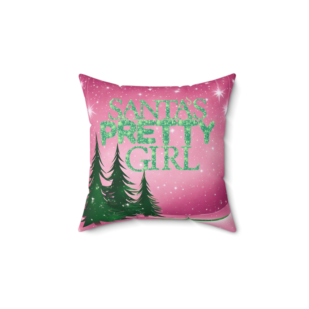 Santa's Pretty Girl Pillow, Pink and Green Pillow - 527a