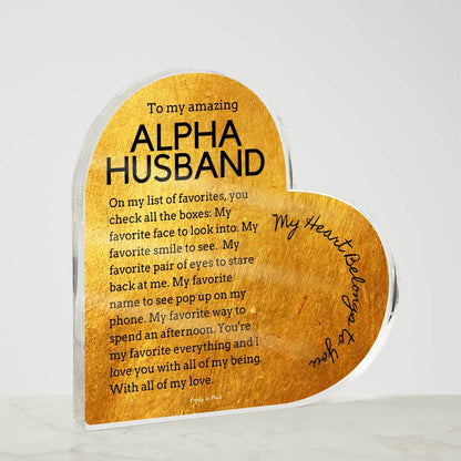 Gift for Alpha Husband, Birthday Gift for Husband, Anniversary Gift for Alpha, Father's Day Gift for Alpha Husband, Heart Plaque - 470d