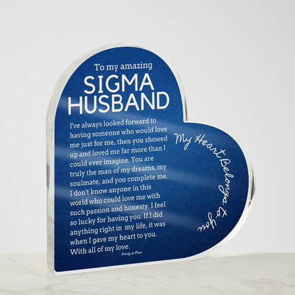Gift for Sigma Husband, Birthday Gift for Husband, Anniversary Gift for Sigma, Father's Day Gift for Sigma Husband Heart Plaque - 468e