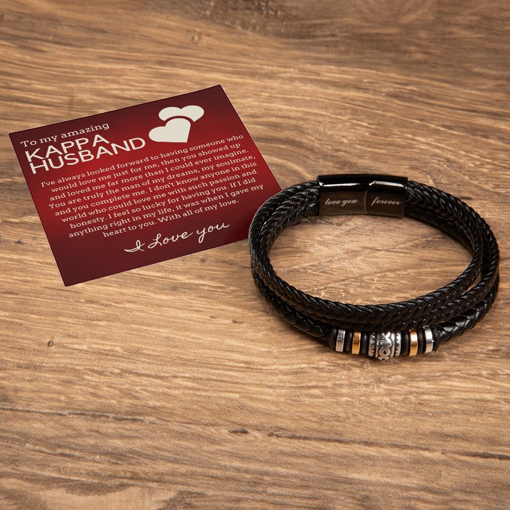 Gift for Kappa Husband, Birthday Gift for Husband, Anniversary Gift for Kappa, Father's Day Gift for Kappa Husband Leather Bracelet - 442e