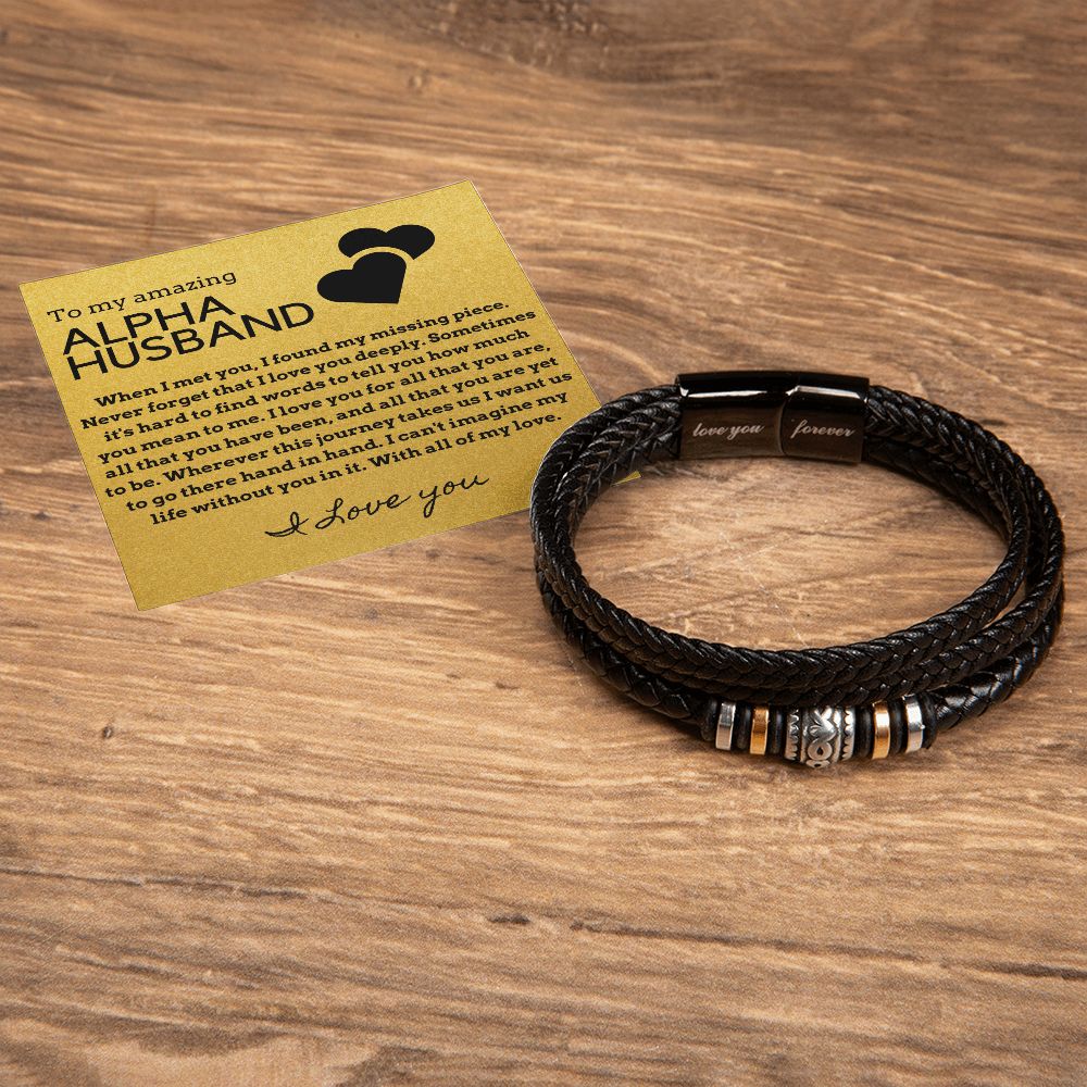 Gift for Alpha Husband, Birthday Gift for Husband, Anniversary Gift for Alpha Father's Day Gift for Alpha Husband Leather Bracelet - 445f