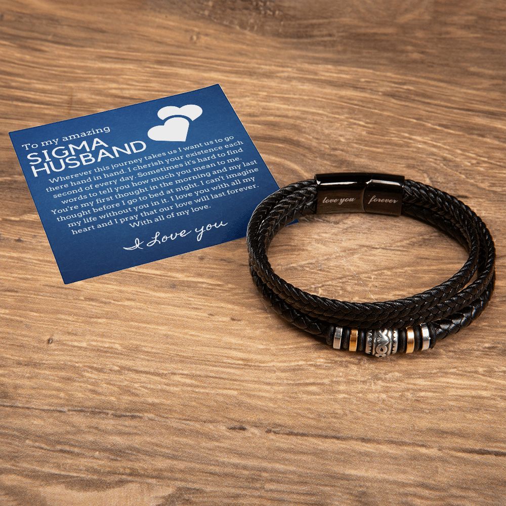 Gift for Sigma Husband, Birthday Gift for Husband, Anniversary Gift for Sigma Father's Day Gift for Sigma Husband Leather Bracelet - 443c