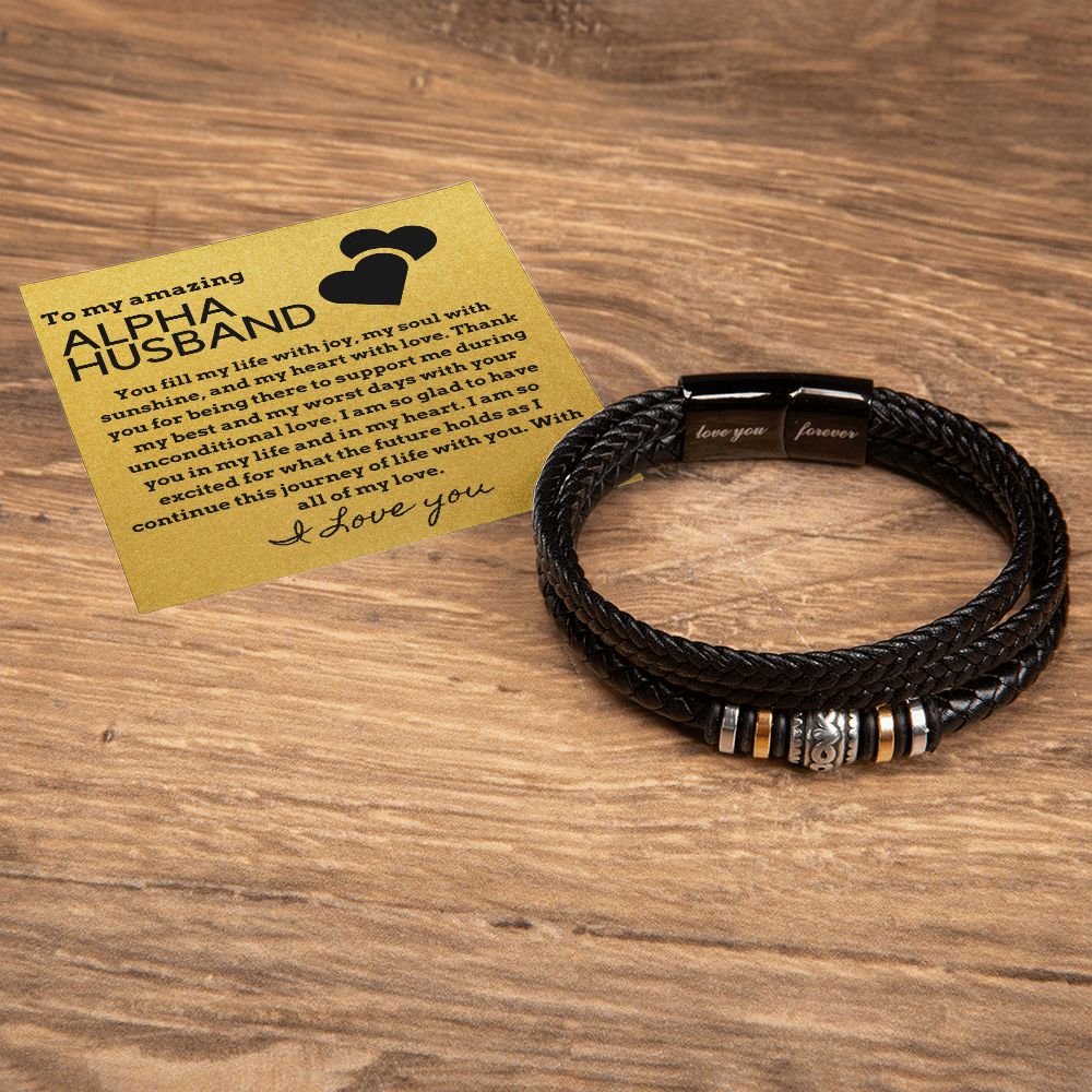 Gift for Alpha Husband, Birthday Gift for Husband, Anniversary Gift for Alpha Father's Day Gift for Alpha Husband Leather Bracelet - 445a