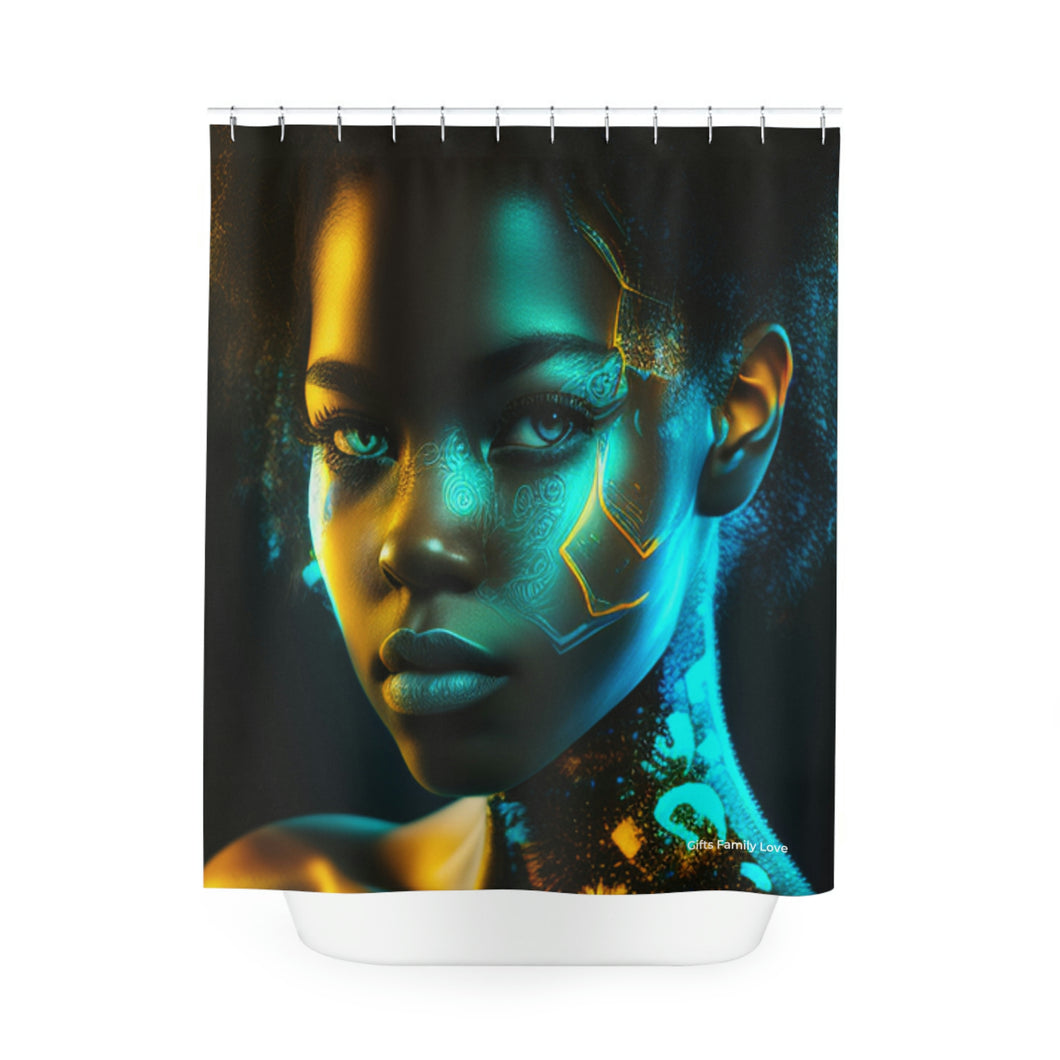 Bahamas Flag Inspired Black Female Figure Shower Curtain - 380b